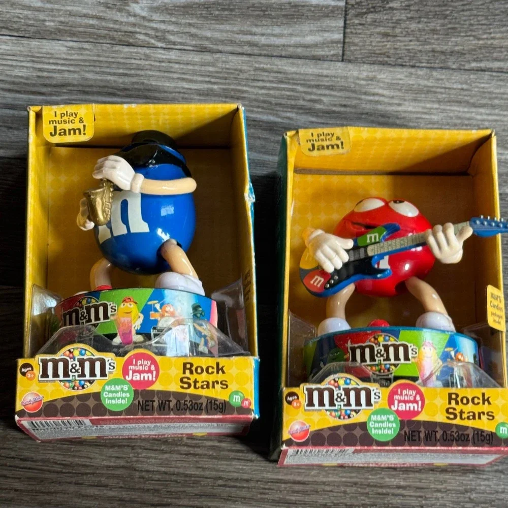 M&M's Rock Stars Candy Dispensers Red Guitar Blue Saxophone Musical Set of 2